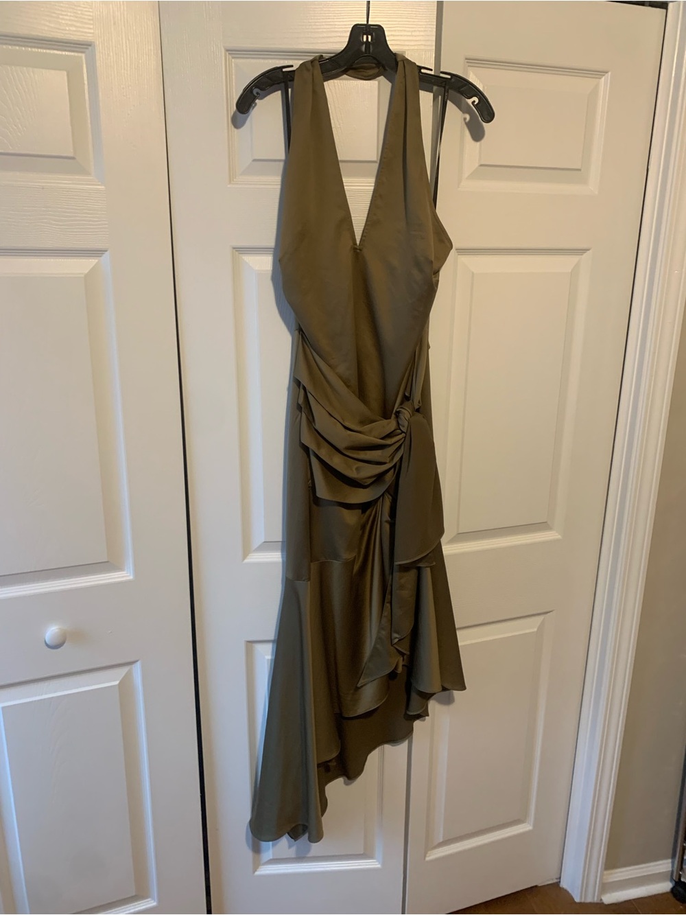 ASOS Olive Green Halter High-Low Tie-Detail Dress - Picture 2 of 3